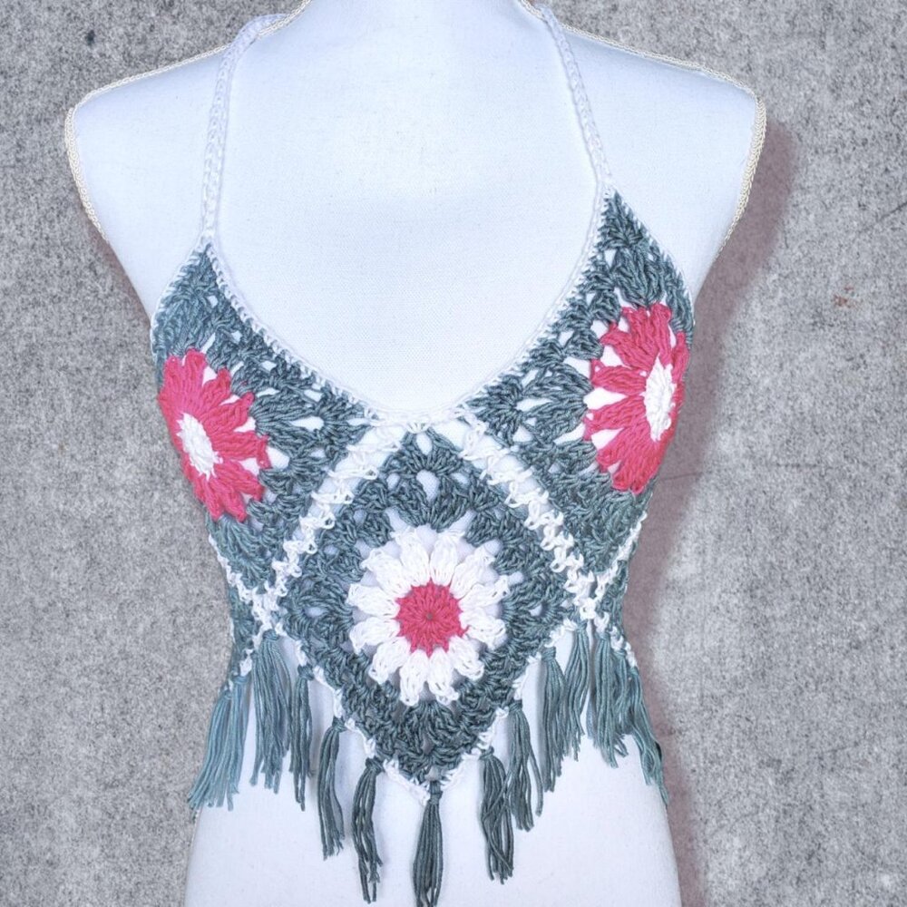 Handmade crochet granny square boho‎ top.